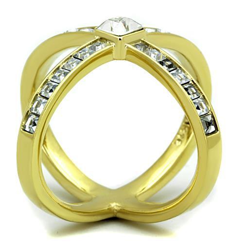 IP Gold(Ion Plating) Stainless Steel Ring with Top Grade Crystal in Clear
