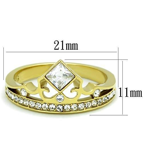 IP Gold(Ion Plating) Stainless Steel Ring with AAA Grade CZ in Clear