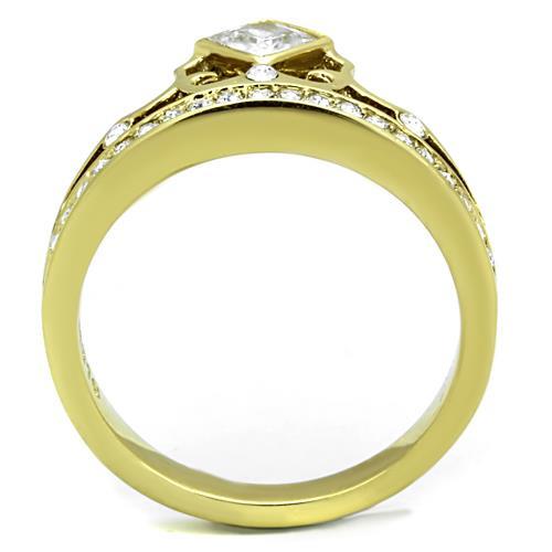IP Gold(Ion Plating) Stainless Steel Ring with AAA Grade CZ in Clear