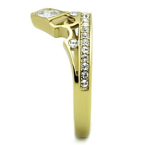 IP Gold(Ion Plating) Stainless Steel Ring with AAA Grade CZ in Clear