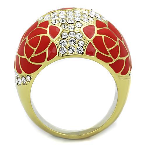 IP Gold(Ion Plating) Stainless Steel Ring with Top Grade Crystal in Clear