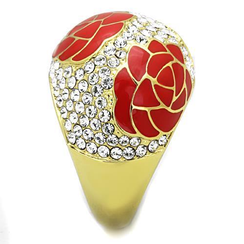IP Gold(Ion Plating) Stainless Steel Ring with Top Grade Crystal in Clear