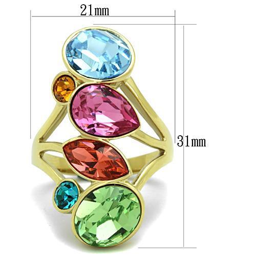 IP Gold(Ion Plating) Stainless Steel Ring with Top Grade Crystal in Multi Color