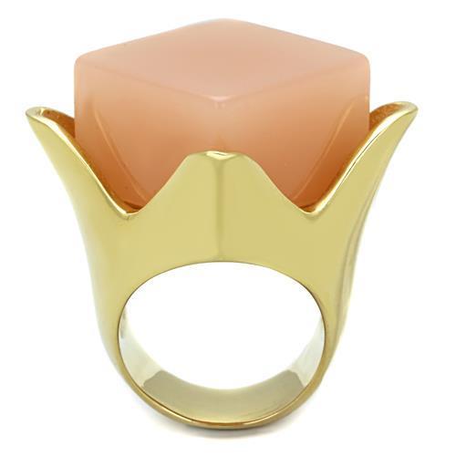IP Gold(Ion Plating) Stainless Steel Ring with Synthetic Synthetic Stone in Light Rose
