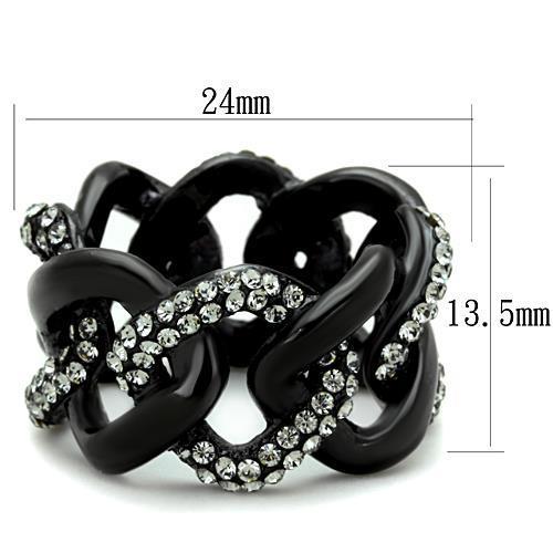 IP Black(Ion Plating) Stainless Steel Ring with Top Grade Crystal in Black Diamond