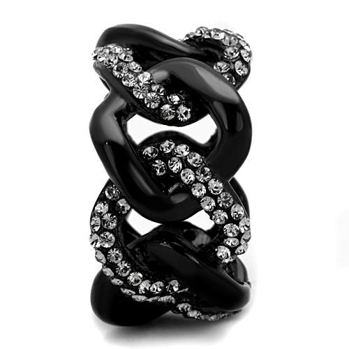 IP Black(Ion Plating) Stainless Steel Ring with Top Grade Crystal in Black Diamond