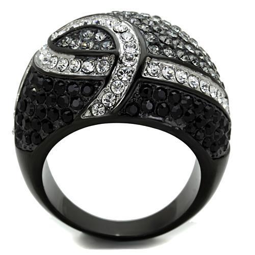 Two-Tone IP Black Stainless Steel Ring with Top Grade Crystal in Black Diamond
