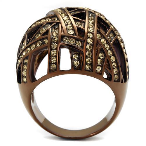 IP Coffee light Stainless Steel Ring with Top Grade Crystal in Citrine Yellow