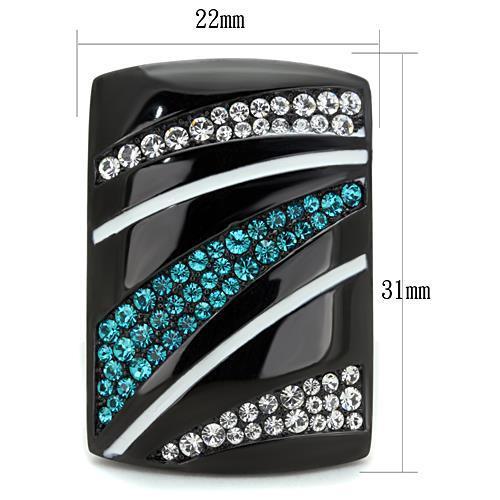 IP Black(Ion Plating) Stainless Steel Ring with Top Grade Crystal in Blue Zircon