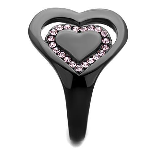 IP Black(Ion Plating) Stainless Steel Ring with Top Grade Crystal in Light Rose