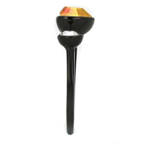 IP Black(Ion Plating) Stainless Steel Ring with Top Grade Crystal in Champagne