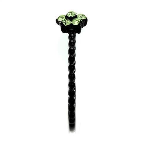 IP Black(Ion Plating) Stainless Steel Ring with Top Grade Crystal in Peridot