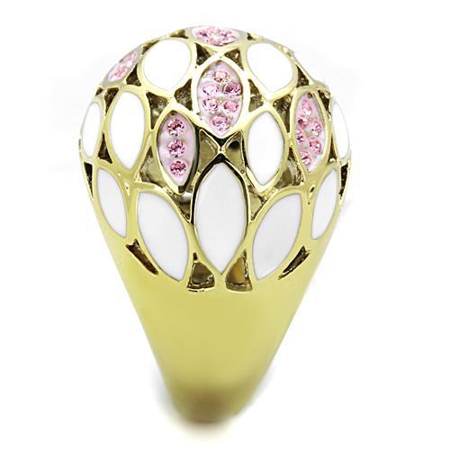 IP Gold(Ion Plating) Stainless Steel Ring with Top Grade Crystal in Light Rose