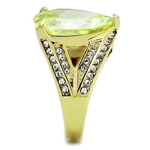 IP Gold(Ion Plating) Stainless Steel Ring with AAA Grade CZ in Apple Green color