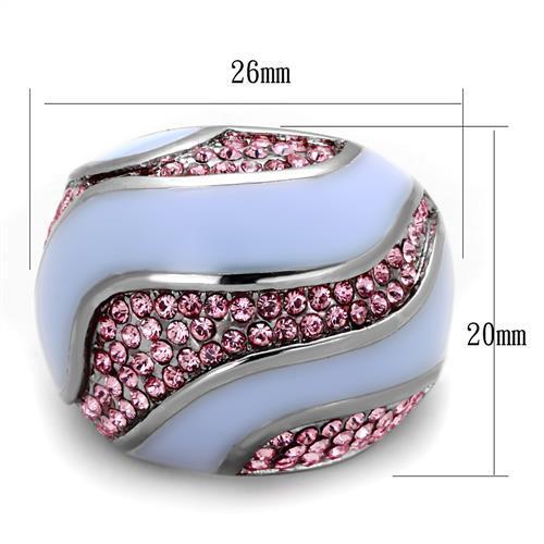 High polished (no plating) Stainless Steel Ring with Top Grade Crystal in Light Rose