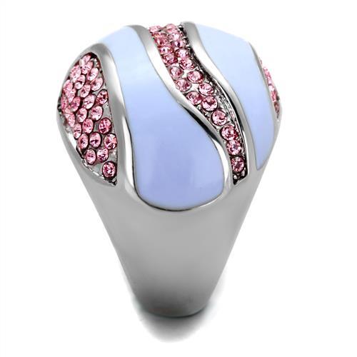 High polished (no plating) Stainless Steel Ring with Top Grade Crystal in Light Rose