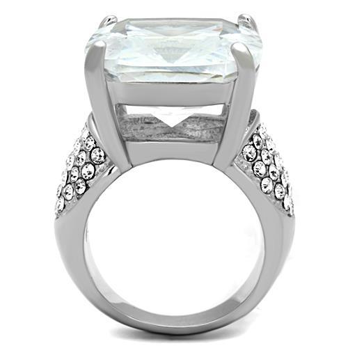 High polished (no plating) Stainless Steel Ring with AAA Grade CZ in Clear