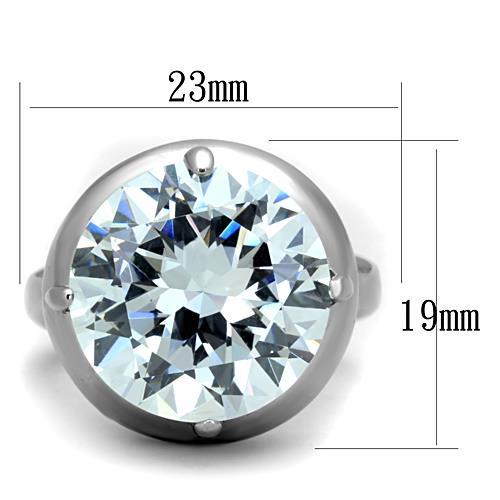 High polished (no plating) Stainless Steel Ring with AAA Grade CZ in Clear