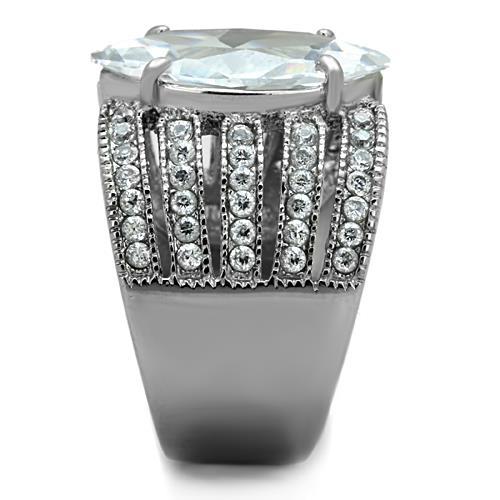 High polished (no plating) Stainless Steel Ring with AAA Grade CZ in Clear