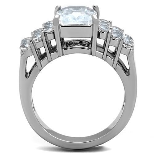 High polished (no plating) Stainless Steel Ring with AAA Grade CZ in Clear