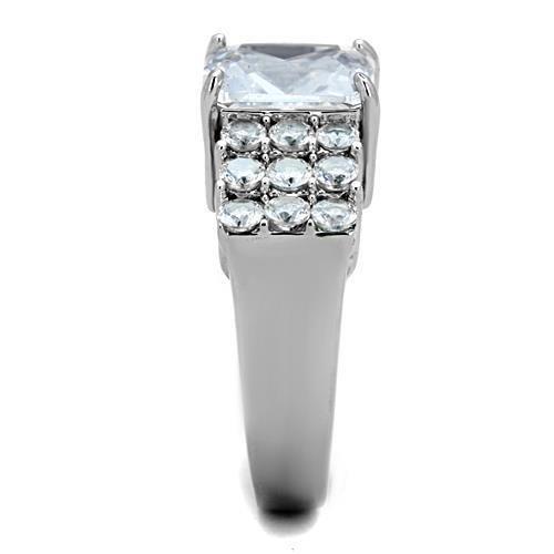 High polished (no plating) Stainless Steel Ring with AAA Grade CZ in Clear