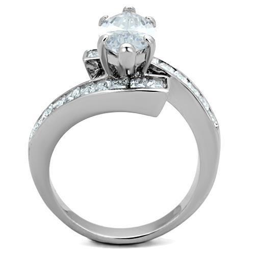 High polished (no plating) Stainless Steel Ring with AAA Grade CZ in Clear