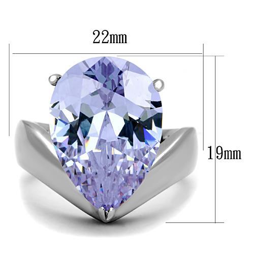 High polished (no plating) Stainless Steel Ring with AAA Grade CZ in Light Amethyst