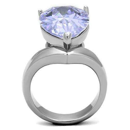 High polished (no plating) Stainless Steel Ring with AAA Grade CZ in Light Amethyst
