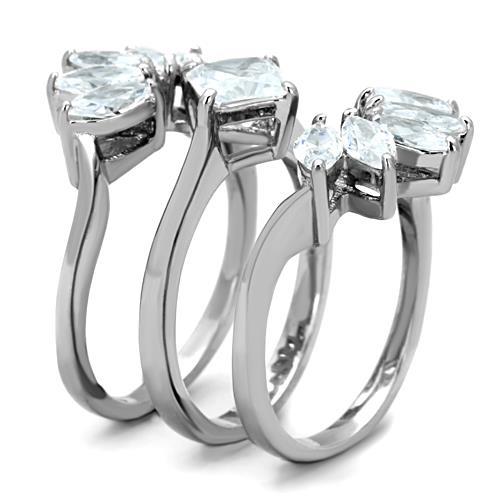 High polished (no plating) Stainless Steel Ring with AAA Grade CZ in Clear