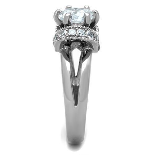 High polished (no plating) Stainless Steel Ring with AAA Grade CZ in Clear