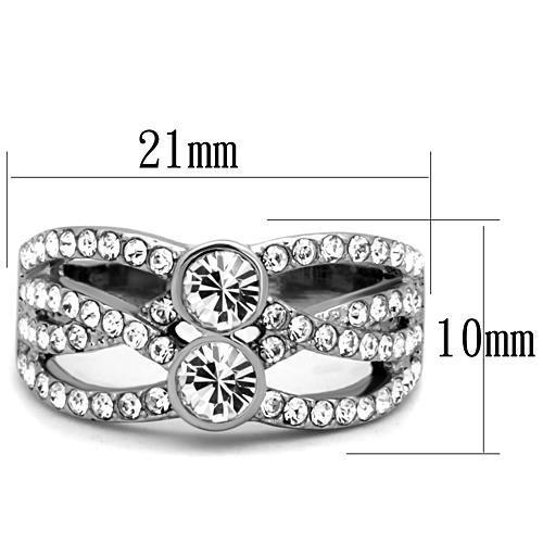 High polished (no plating) Stainless Steel Ring with Top Grade Crystal in Clear