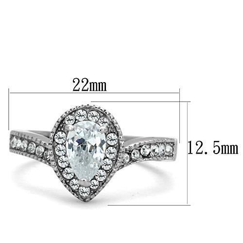 High polished (no plating) Stainless Steel Ring with AAA Grade CZ in Clear