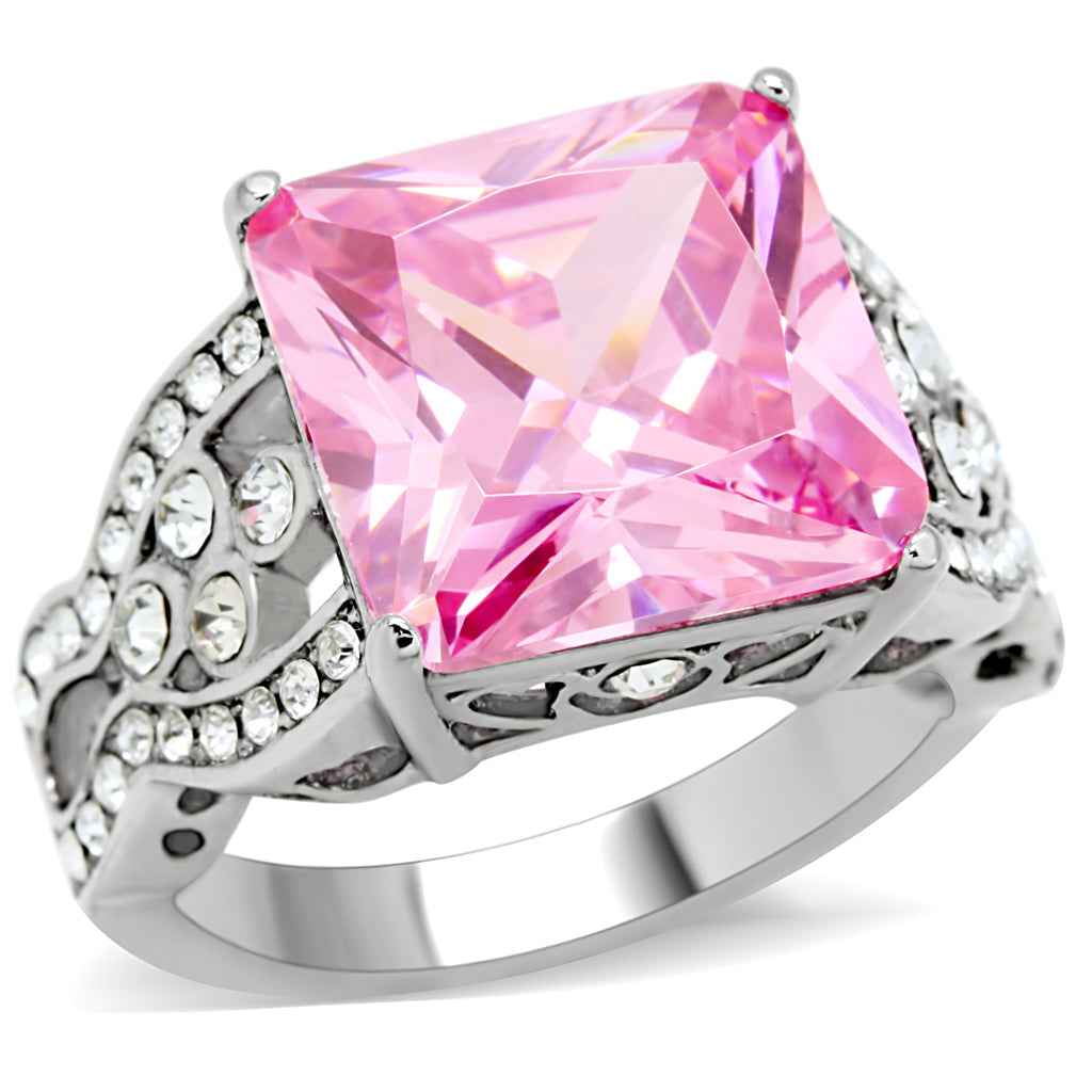 High polished (no plating) Stainless Steel Ring with AAA Grade CZ in Rose