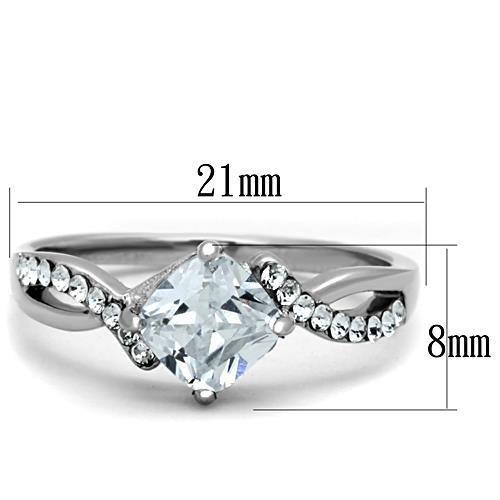 High polished (no plating) Stainless Steel Ring with AAA Grade CZ in Clear