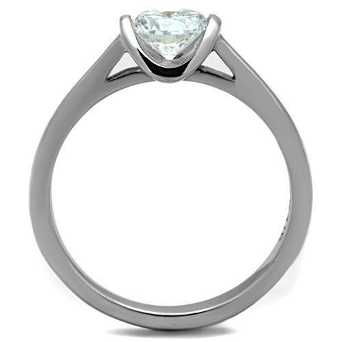 High polished (no plating) Stainless Steel Ring with AAA Grade CZ in Clear