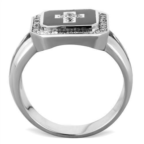 High polished (no plating) Stainless Steel Ring with AAA Grade CZ in Clear