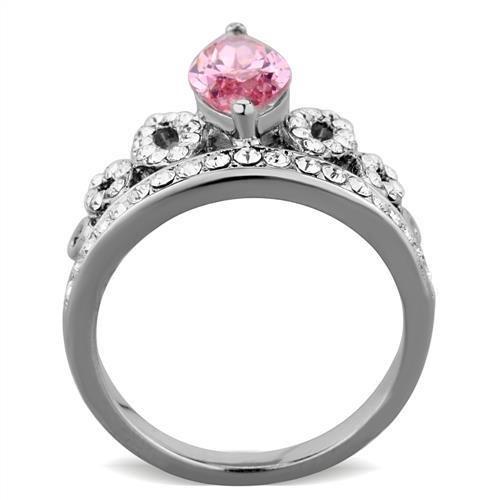 High polished (no plating) Stainless Steel Ring with AAA Grade CZ in Rose
