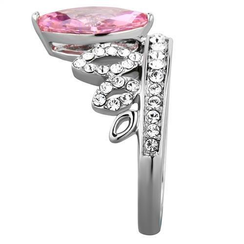 High polished (no plating) Stainless Steel Ring with AAA Grade CZ in Rose