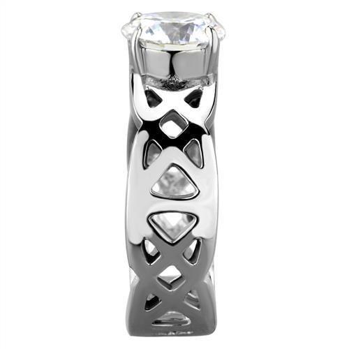 High polished (no plating) Stainless Steel Ring with AAA Grade CZ in Clear