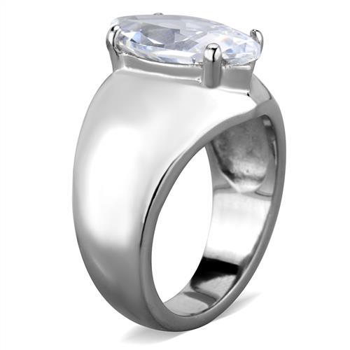 High polished (no plating) Stainless Steel Ring with AAA Grade CZ in Clear