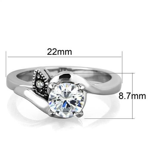 High polished (no plating) Stainless Steel Ring with AAA Grade CZ in Clear