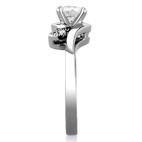 High polished (no plating) Stainless Steel Ring with AAA Grade CZ in Clear