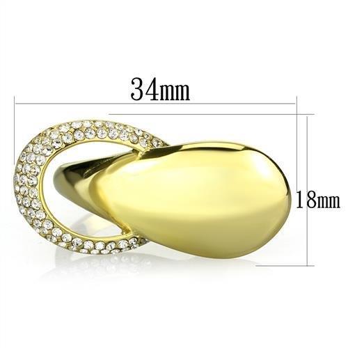 IP Gold(Ion Plating) Stainless Steel Ring with Top Grade Crystal in Clear