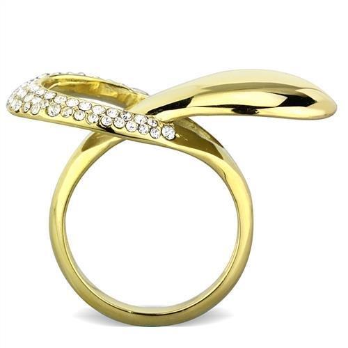 IP Gold(Ion Plating) Stainless Steel Ring with Top Grade Crystal in Clear