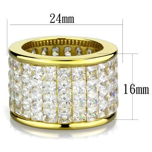 IP Gold(Ion Plating) Stainless Steel Ring with AAA Grade CZ in Clear