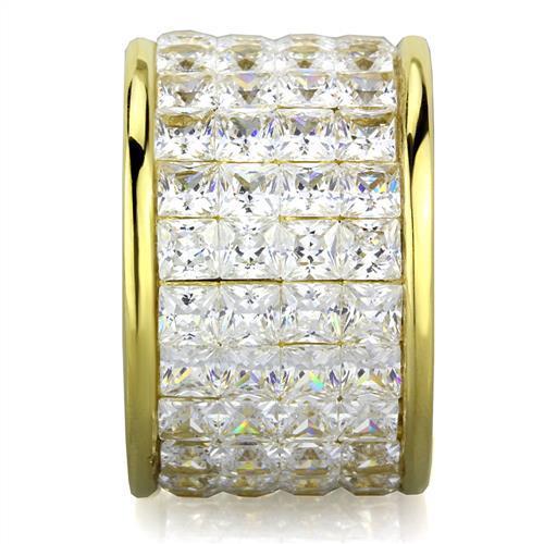 IP Gold(Ion Plating) Stainless Steel Ring with AAA Grade CZ in Clear
