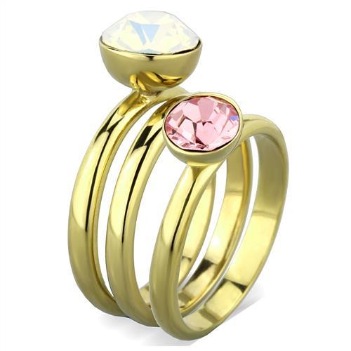 IP Gold(Ion Plating) Stainless Steel Ring with Top Grade Crystal in White
