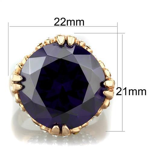 IP Rose Gold(Ion Plating) Stainless Steel Ring with AAA Grade CZ in Amethyst