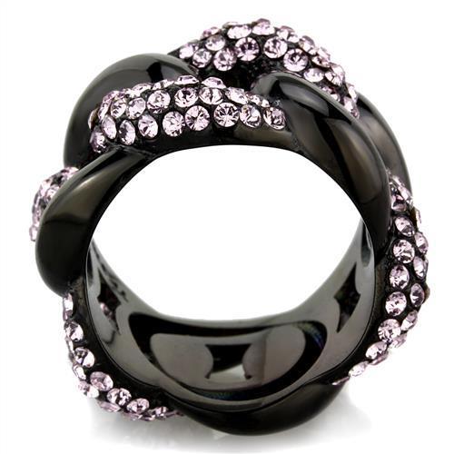 IP Black(Ion Plating) Stainless Steel Ring with Top Grade Crystal in Light Amethyst