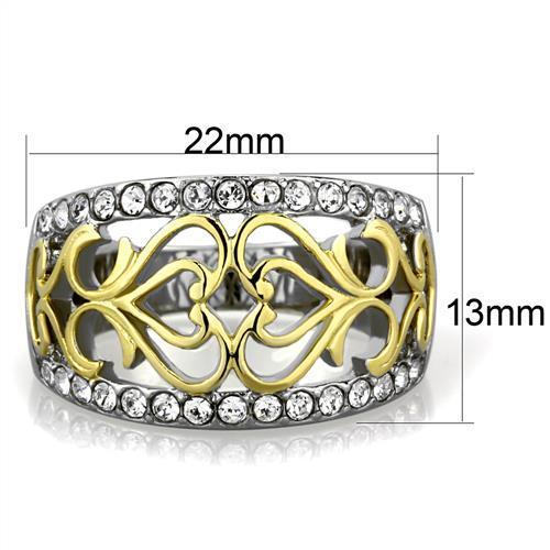 Two-Tone IP Gold (Ion Plating) Stainless Steel Ring with Top Grade Crystal in Clear
